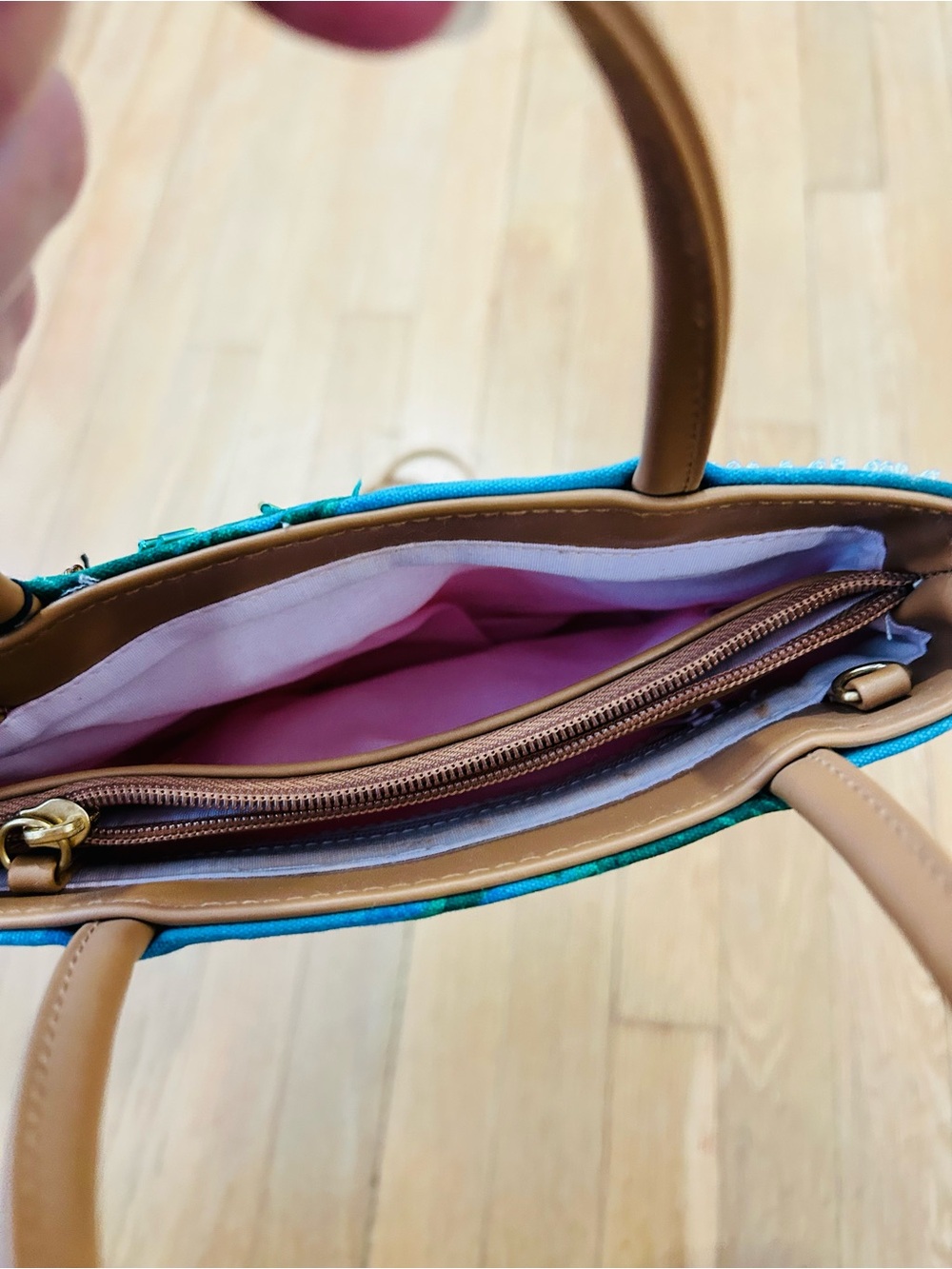 Beach Illustration Mini Crossbody Bag in Blue and Tan - Picture 3 of 7